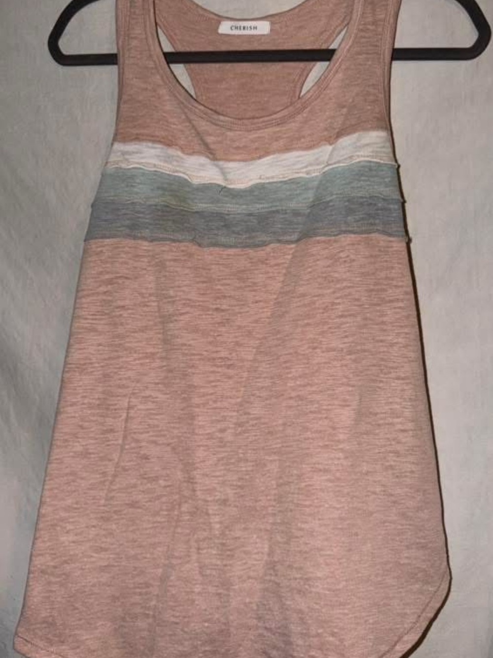 Cherish Peach Pink Tank with White and Gray Stripes
